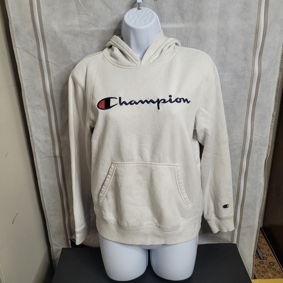 Champion Hoodie Reverse Weave Embroidered Women's Large White - Picture 1 of 11
